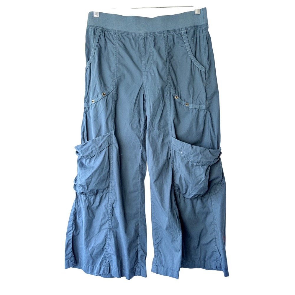 XCVI Wearables Women Blue Cotton Cargo Wide Leg Cropped Pants Size S Gorp Cargo